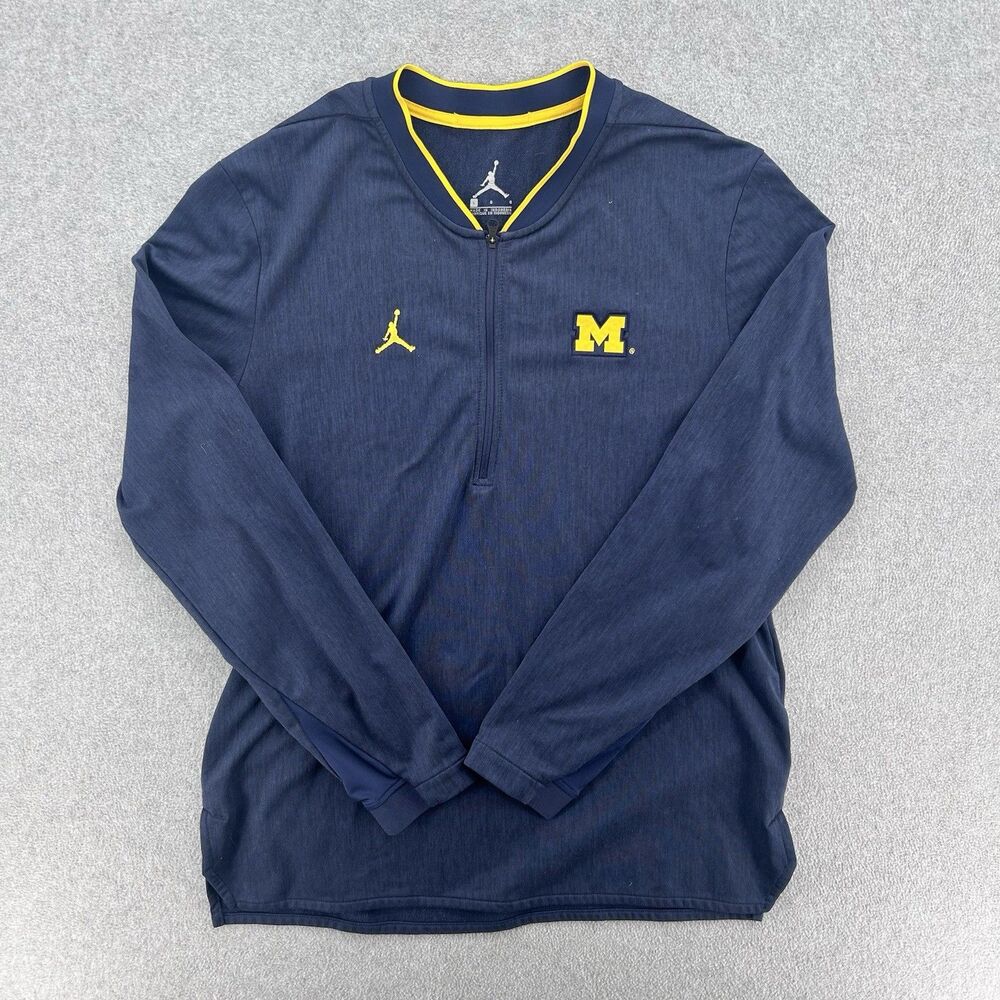 Jordan Michigan Wolverines Mens Size Large 1/4 Zip Up Blue Pullover Jacket